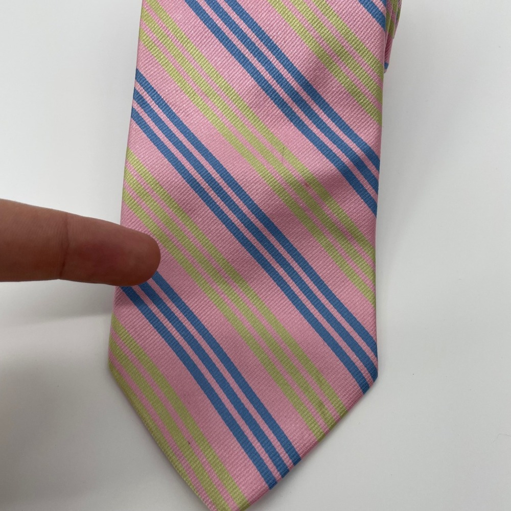 Brooks Brothers 346 Men's Silk Necktie Pink Blue Green Repp Stripe Made in USA - Picture 3 of 4